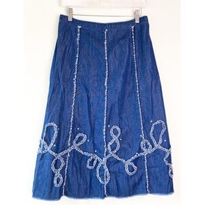 Reba Womens Denim Midi Skirt M Cowgirl Boho Festival Studded Pull On Cottagecore